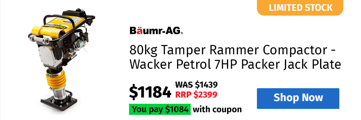 Baumr-AG 80kg Tamper Rammer Compactor - Wacker Petrol 7HP Packer Jack Plate