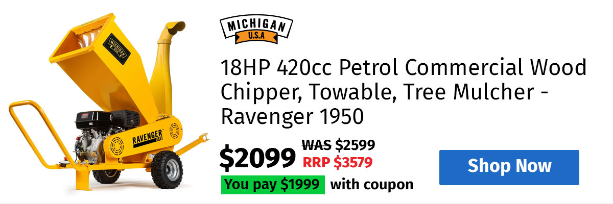 MICHIGAN 18HP 420cc Petrol Commercial Wood Chipper, Towable, Tree Mulcher - Ravenger 1950