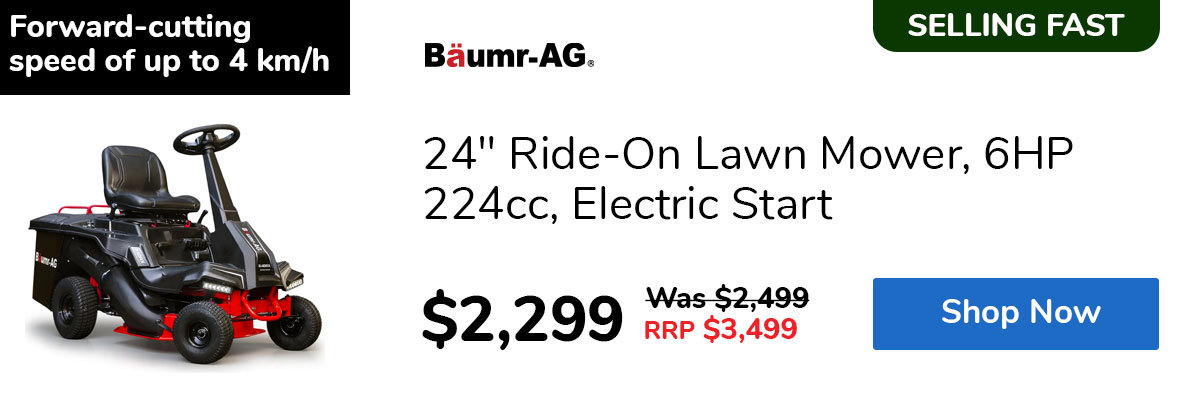 24" Ride-On Lawn Mower, 6HP 224cc, Electric Start