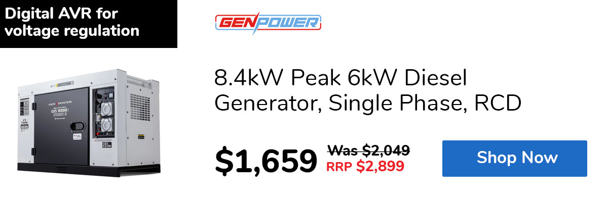 8.4kW Peak 6kW Diesel Generator, Single Phase, RCD
