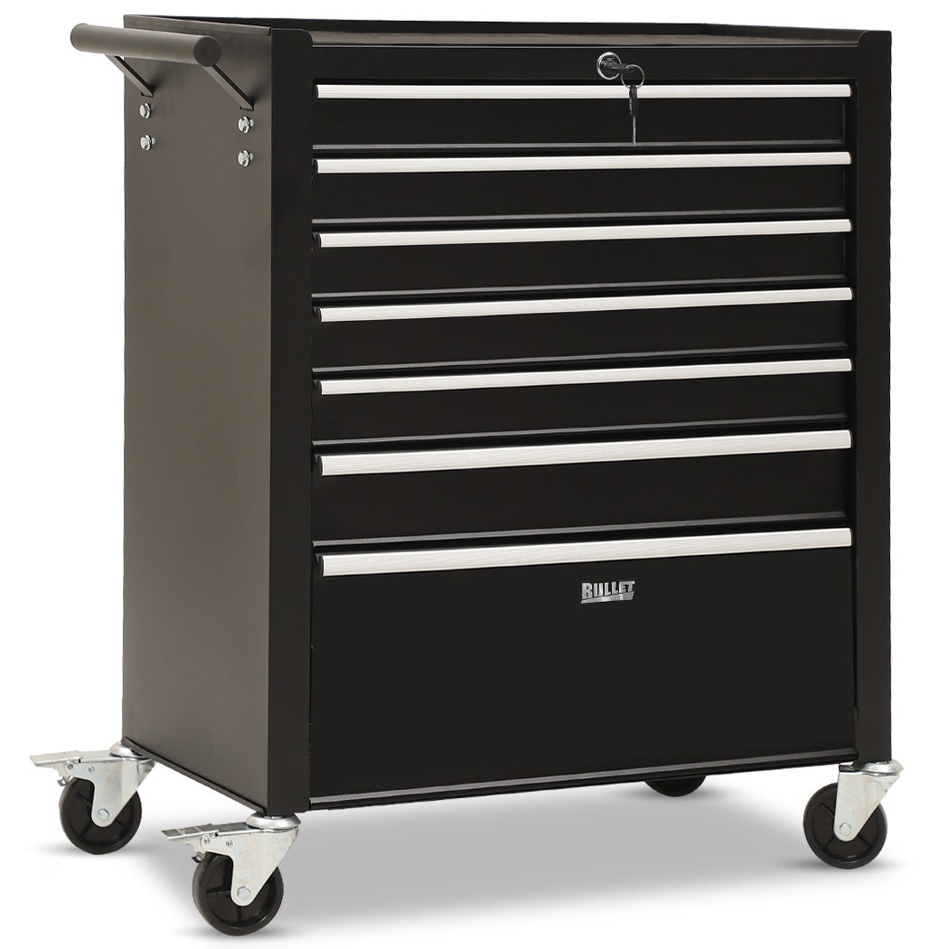 Image of BULLET PRO 7 Drawer Tool Box Cabinet Trolley Storage, Toolbox Garage Organiser Set, Black
