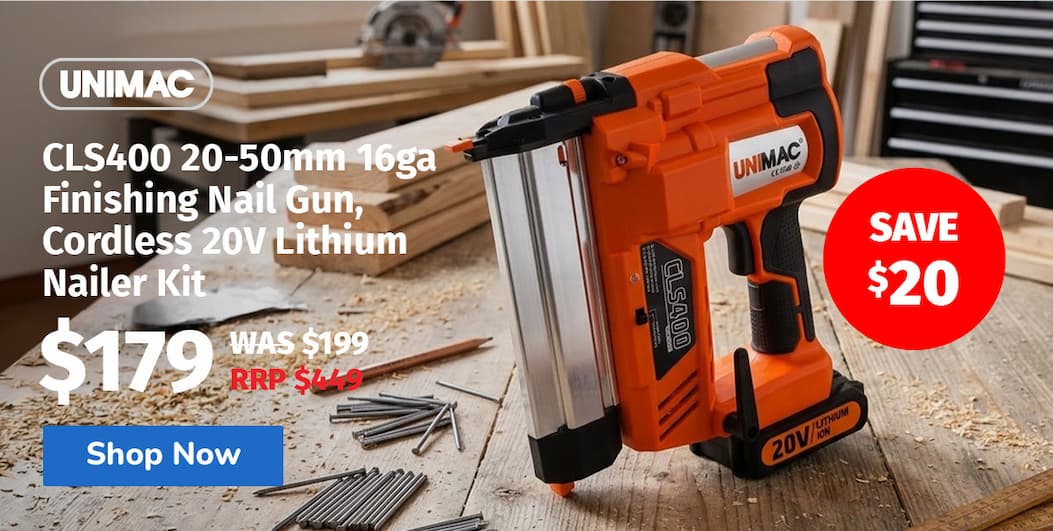UNIMAC CLS400 20-50mm 16ga Finishing Nail Gun, Cordless 20V Lithium Nailer Kit