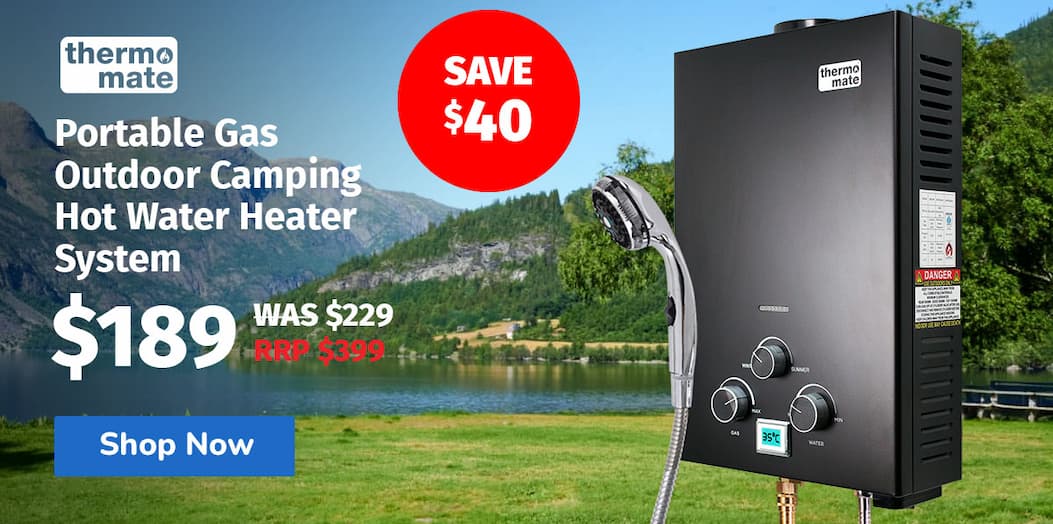 THERMOMATE Portable Gas Outdoor Camping Hot Water Heater System, with 12V Pump, Shower Head, Black