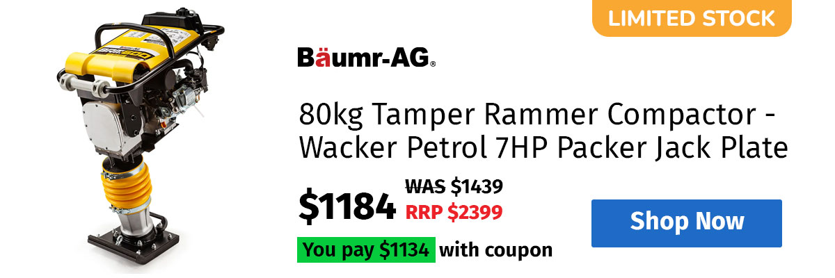 Baumr-AG 80kg Tamper Rammer Compactor - Wacker Petrol 7HP Packer Jack Plate