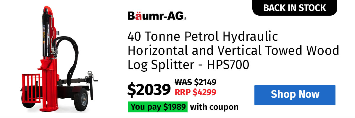 BAUMR-AG 40 Tonne Petrol Hydraulic Horizontal and Vertical Towed Wood Log Splitter - HPS700