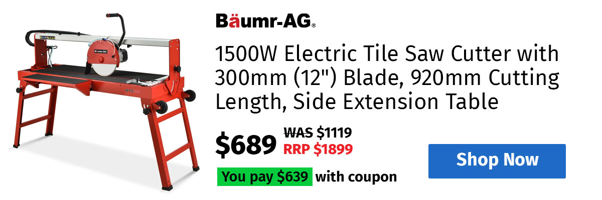 BAUMR-AG 1500W Electric Tile Saw Cutter with 300mm (12") Blade, 920mm Cutting Length, Side Extension Table