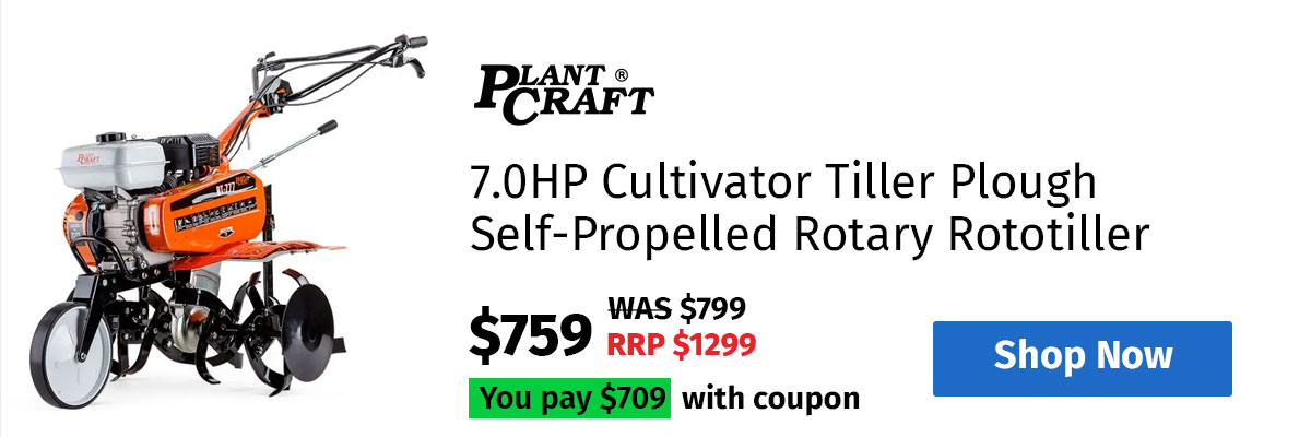 PLANTCRAFT 7.0HP Cultivator Tiller Plough Self-Propelled Rotary Rototiller
