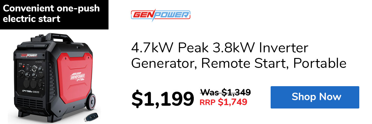 4.7kW Peak 3.8kW Inverter Generator, Remote Start, Portable