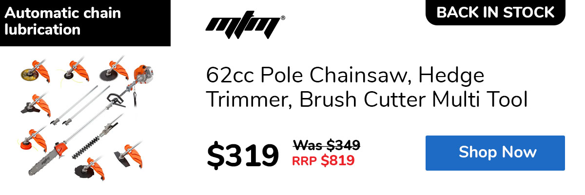 62cc Pole Chainsaw, Hedge Trimmer, Brush Cutter Multi Tool