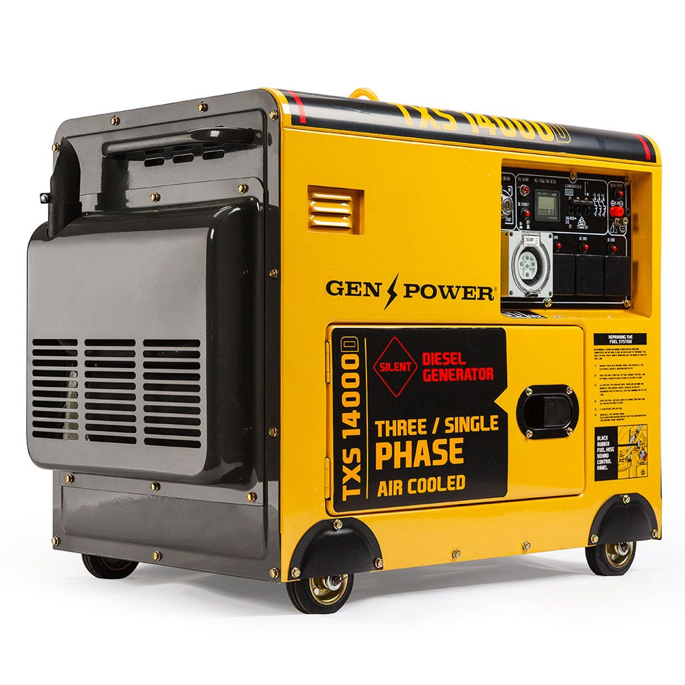 Image of GENPOWER 7kW Peak 5kW Rated Commercial Diesel Generator, Electric Key Start, 1 x 20A 415V 3 Phase, 3 x 15A 240V
