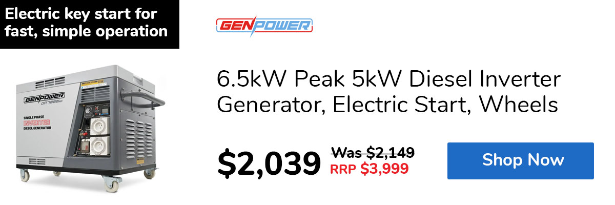 6.5kW Peak 5kW Diesel Inverter Generator, Electric Start, Wheels