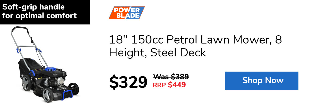 18" 150cc Petrol Lawn Mower, 8 Height, Steel Deck