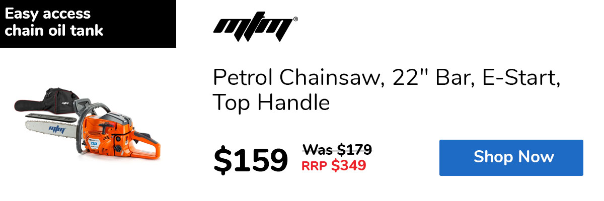 Petrol Chainsaw, 22" Bar, E-Start, Top Handle
