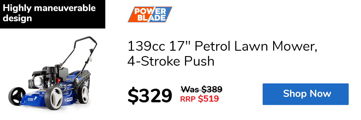 139cc 17" Petrol Lawn Mower, 4-Stroke Push