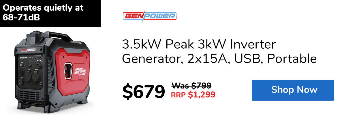 3.5kW Peak 3kW Inverter Generator, 2x15A, USB, Portable