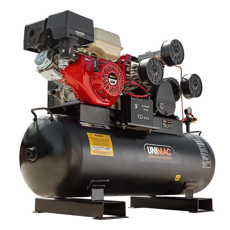 Image of UNIMAC 115PSI 150L 18HP Industrial Petrol Powered Air Compressor with Electric Key Start