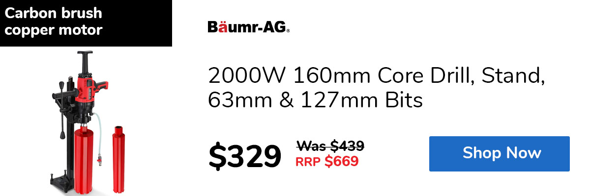 2000W 160mm Core Drill, Stand, 63mm & 127mm Bits