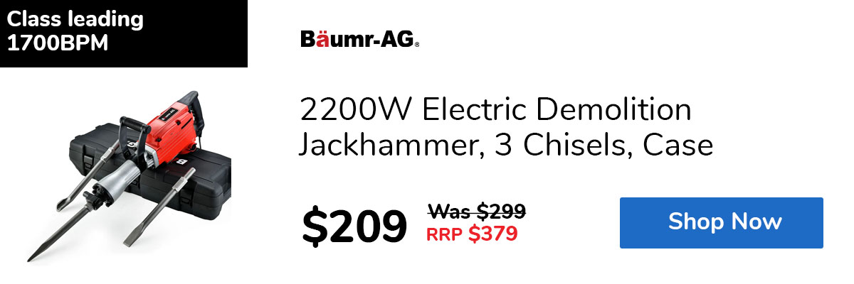 2200W Electric Demolition Jackhammer, 3 Chisels, Case