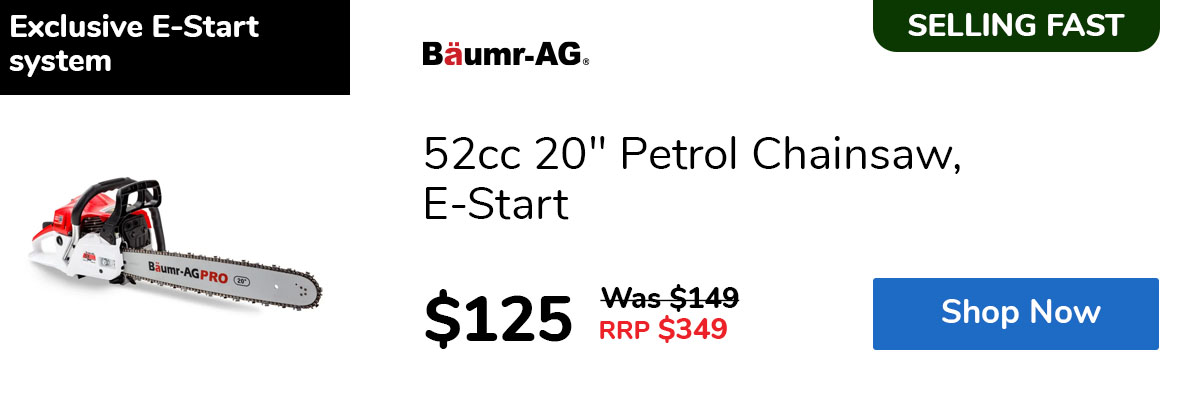 52cc 20" Petrol Chainsaw, E-Start