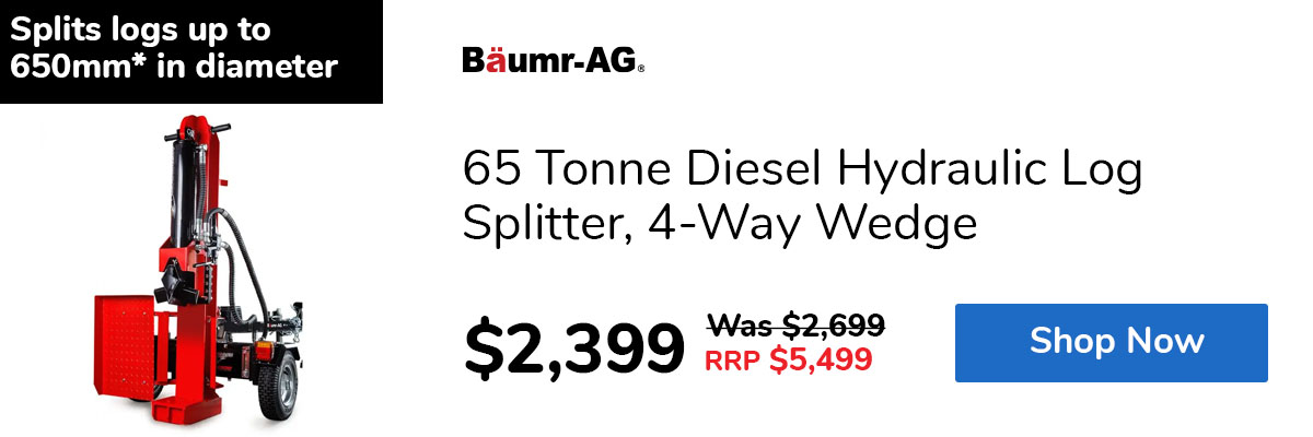 65 Tonne Diesel Hydraulic Log Splitter, 4-Way Wedge