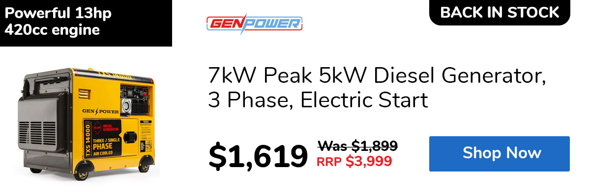 7kW Peak 5kW Diesel Generator, 3 Phase, Electric Start
