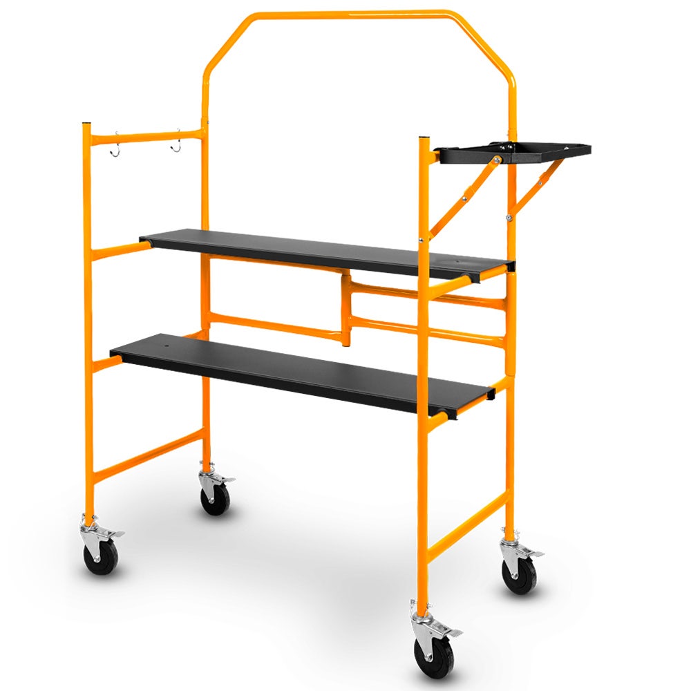 Image of BAUMR-AG Mobile Scaffold Platform, 226kg Load, Steel Frame, Dual Height, Folding for easy Transport and Storage, Locking Castors, Tool Tray
