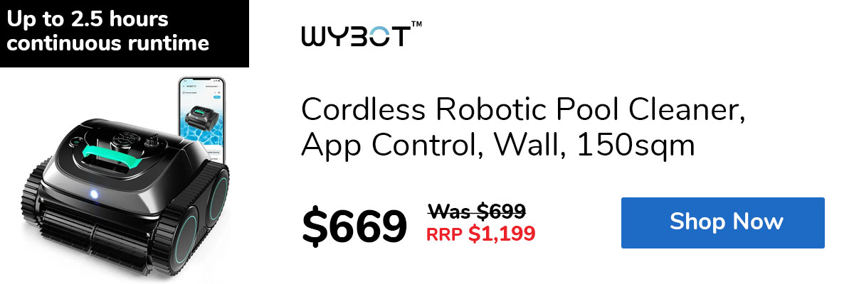 Cordless Robotic Pool Cleaner, App Control, Wall, 150sqm