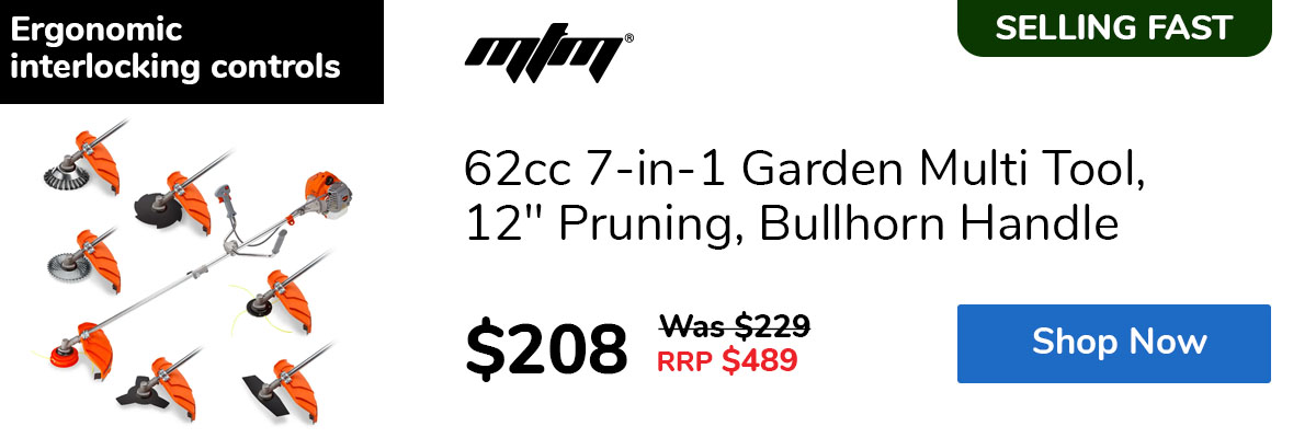 62cc 7-in-1 Garden Multi Tool, 12" Pruning, Bullhorn Handle