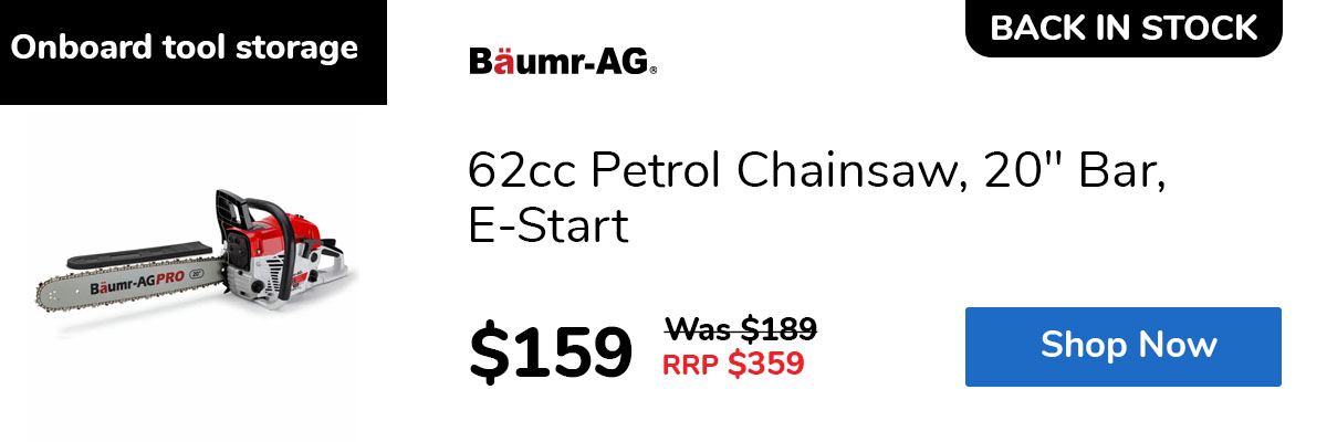 62cc Petrol Chainsaw, 20" Bar, E-Start