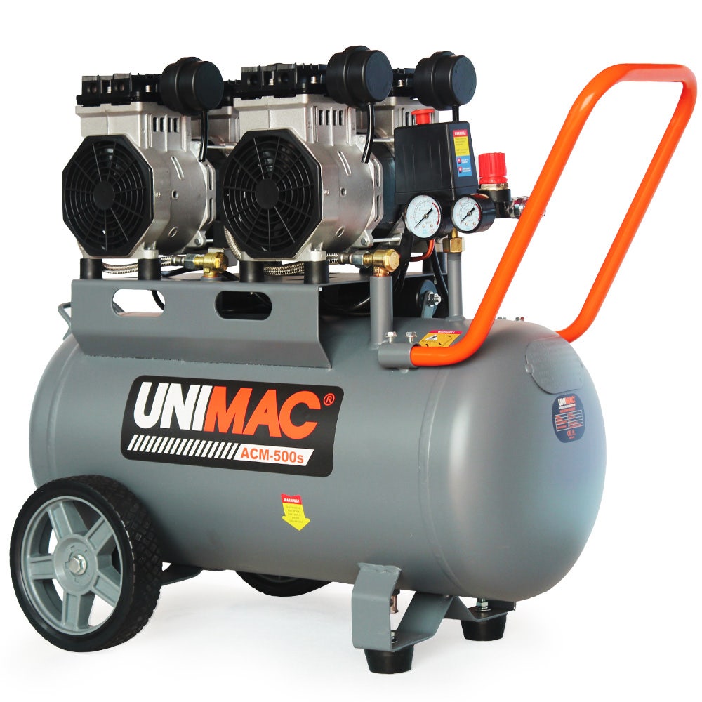 Image of UNIMAC 50L 3.0HP Silent Oil-Free Electric Air Compressor, Portable, Twin Nitto Outlets