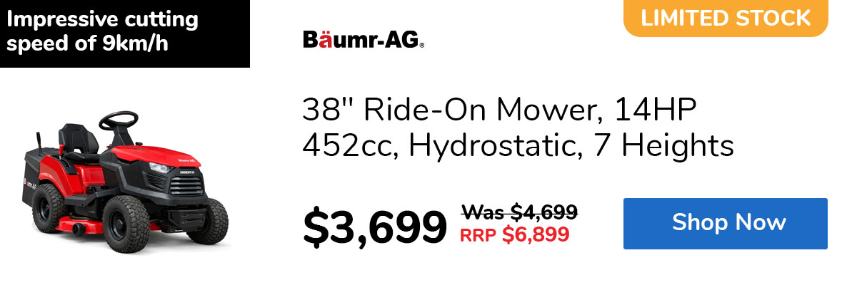 38" Ride-On Mower, 14HP 452cc, Hydrostatic, 7 Heights