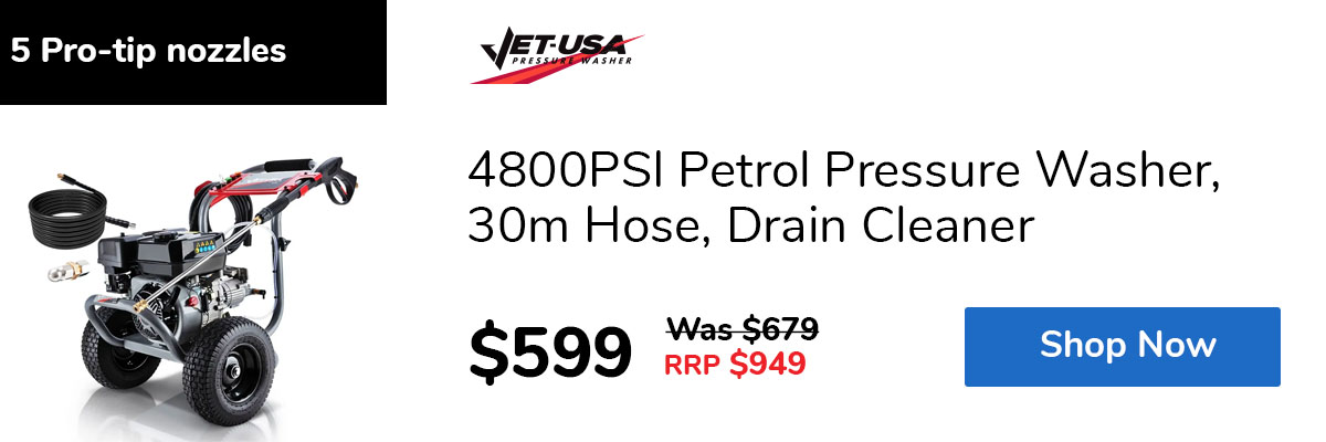 4800PSI Petrol Pressure Washer, 30m Hose, Drain Cleaner