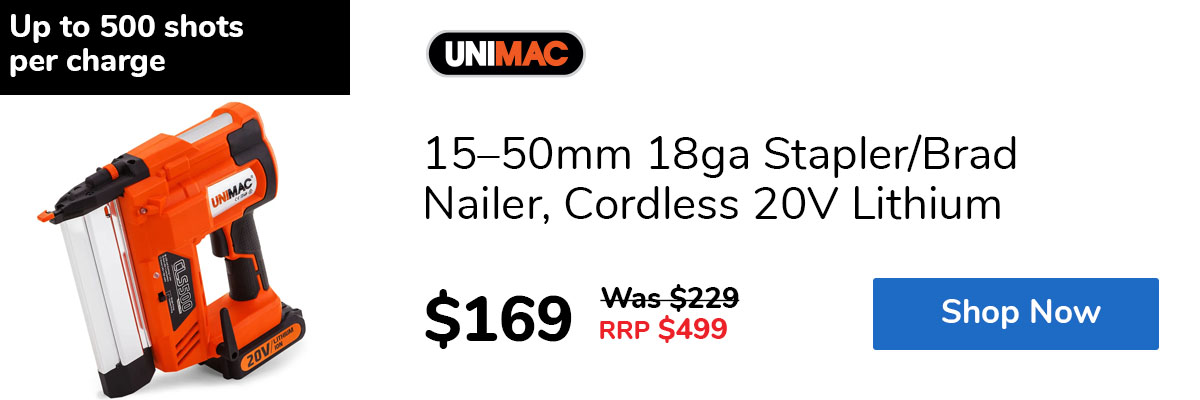 15–50mm 18ga Stapler/Brad Nailer, Cordless 20V Lithium