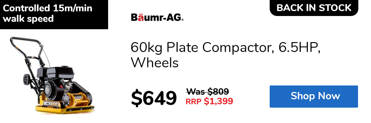 60kg Plate Compactor, 6.5HP, Wheels
