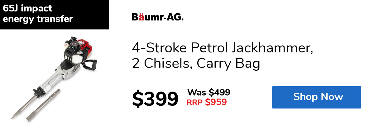 4-Stroke Petrol Jackhammer, 2 Chisels, Carry Bag