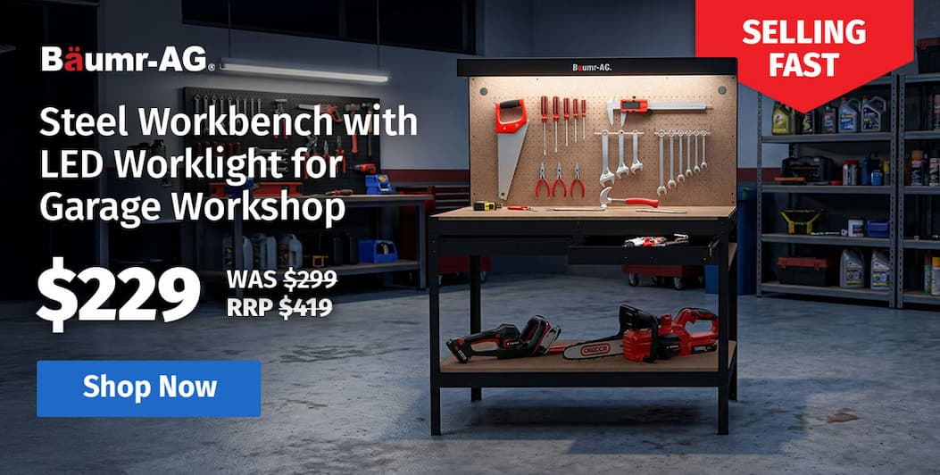 BAUMR-AG Steel Workbench with LED Worklight for Garage Workshop