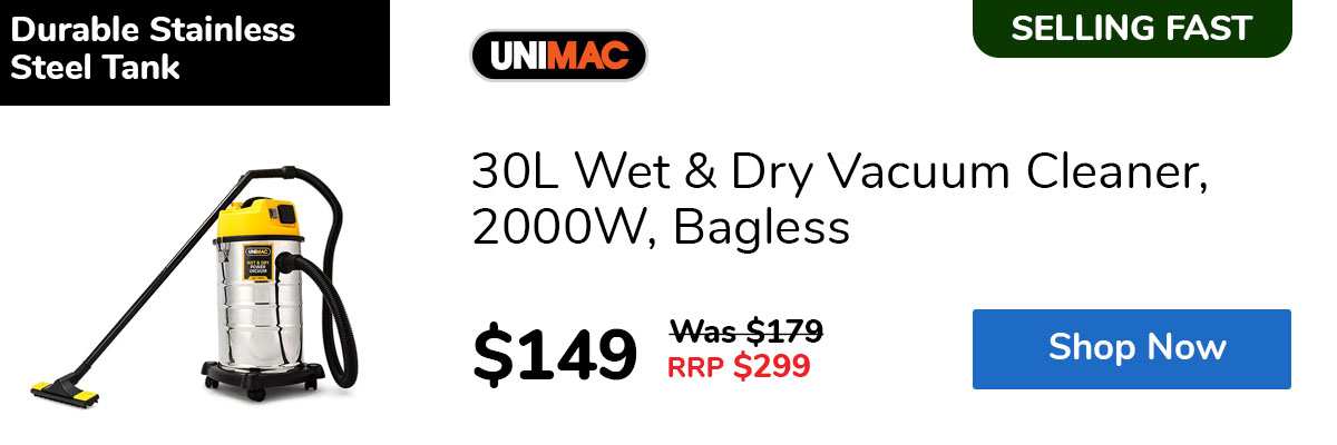 30L Wet & Dry Vacuum Cleaner, 2000W, Bagless