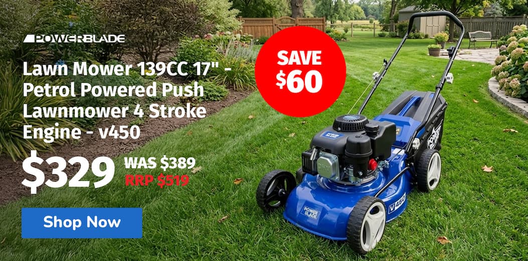 POWERBLADE Lawn Mower 139CC 17" - Petrol Powered Push Lawnmower 4 Stroke Engine - v450