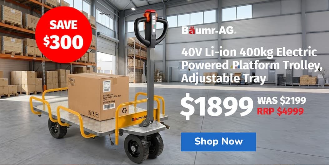BAUMR-AG 40V Li-ion 400kg Electric Powered Platform Trolley, Adjustable Tray, Utility Cart Trolley for Warehouse Logistics Worksite