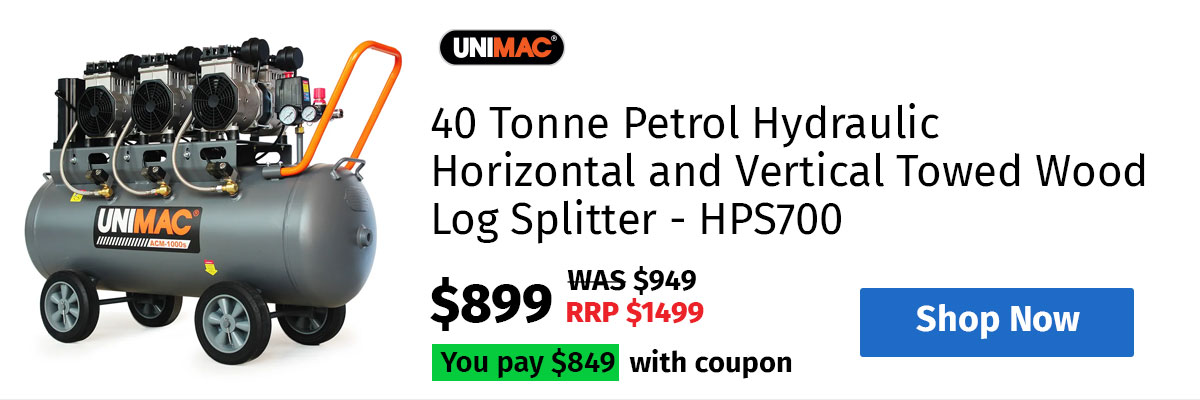 UNIMAC 100L 4.5HP Silent Oil-Free Air Compressor, with Twin Nitto Outlets, 15A Plug
