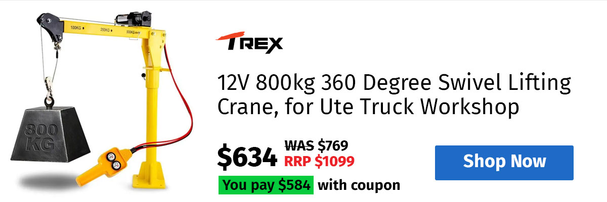 T-REX 12V 800kg 360 Degree Swivel Lifting Crane, for Ute Truck Workshop
