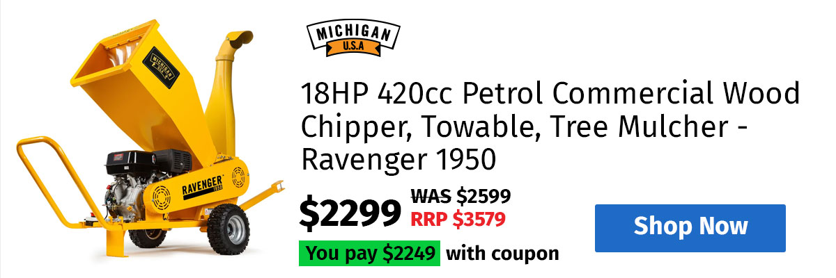 MICHIGAN 18HP 420cc Petrol Commercial Wood Chipper, Towable, Tree Mulcher - Ravenger 1950