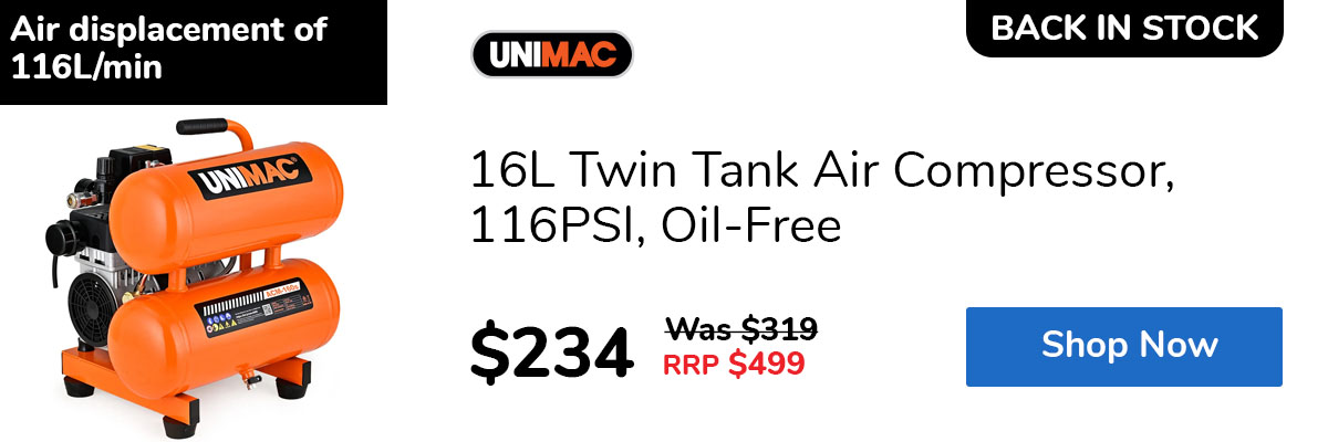 16L Twin Tank Air Compressor, 116PSI, Oil-Free