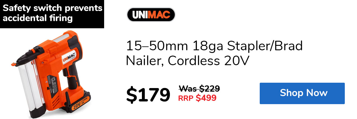 15–50mm 18ga Stapler/Brad Nailer, Cordless 20V