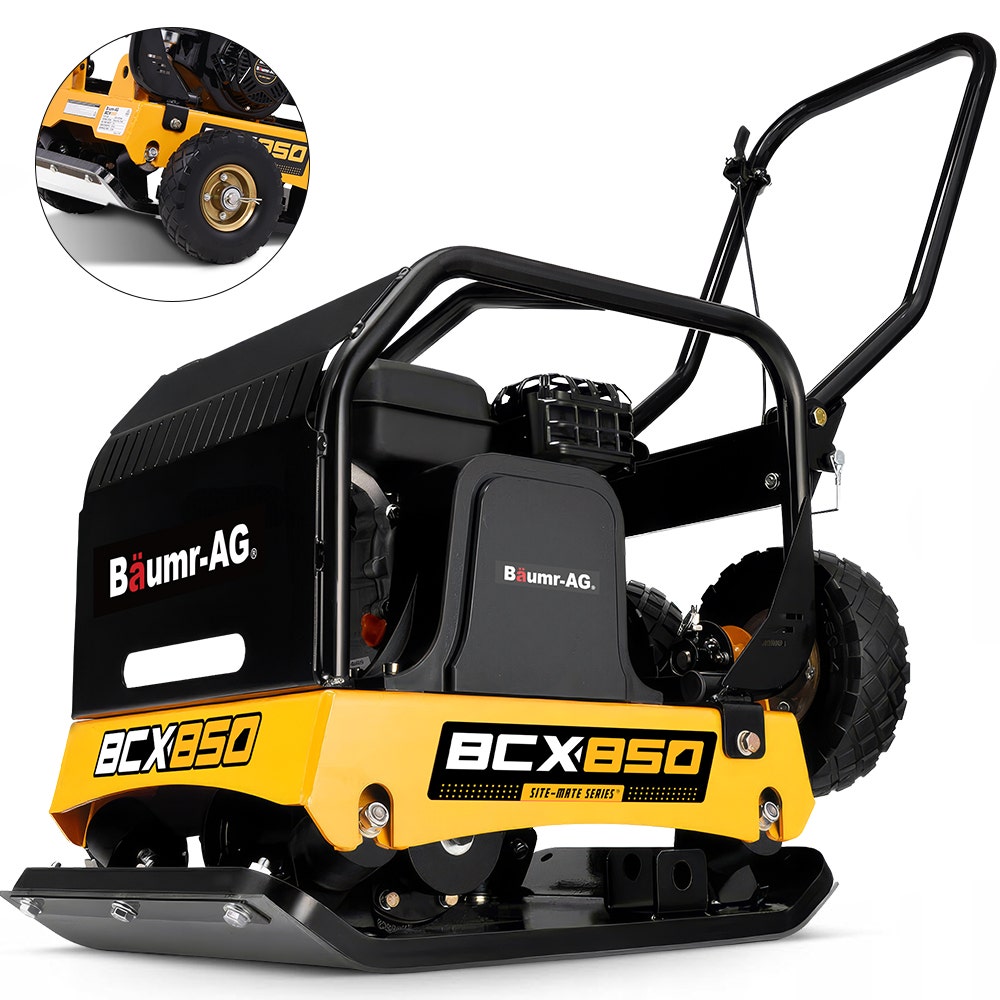 Image of BAUMR-AG 125kg 450x630mm 7HP Plate Compactor, 32kN Vibratory Compaction, Wheel Kit, Protective Paver Pad, Commercial-Grade