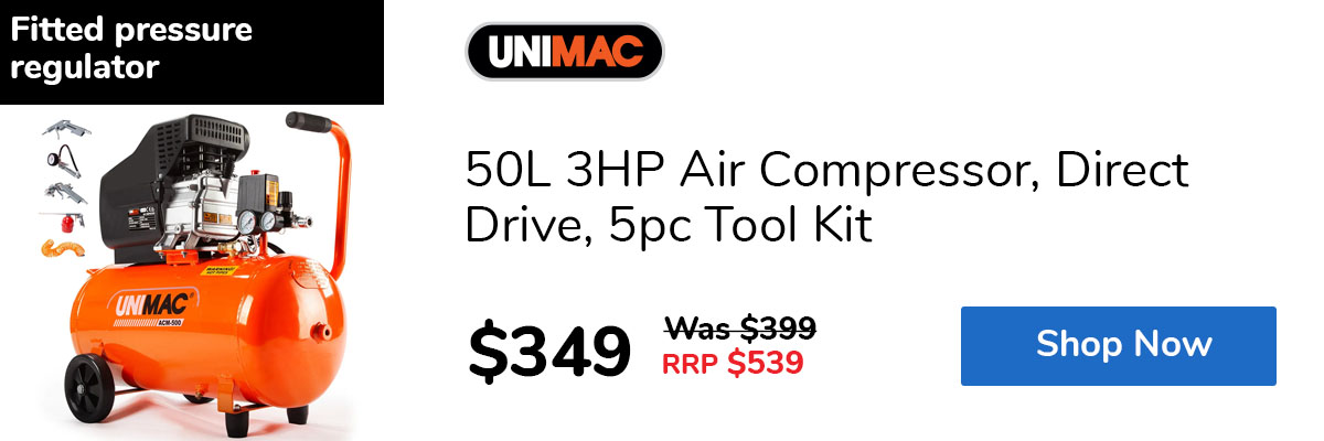 50L 3HP Air Compressor, Direct Drive, 5pc Tool Kit