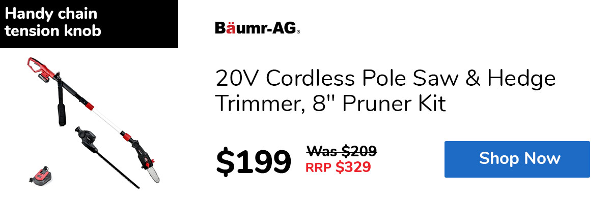 20V Cordless Pole Saw & Hedge Trimmer, 8" Pruner Kit