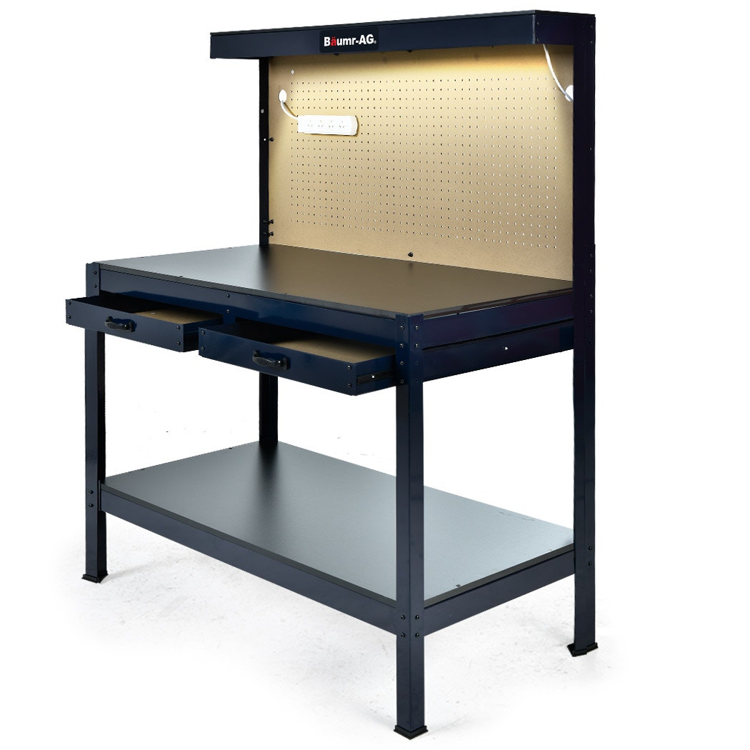 Image of BAUMR-AG Steel Workbench with LED Worklight for Garage Workshop