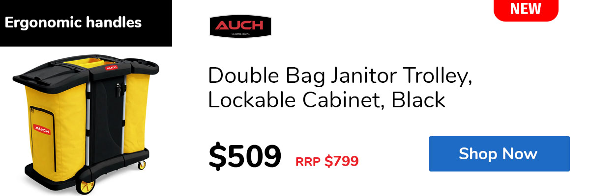 Double Bag Janitor Trolley, Lockable Cabinet, Black