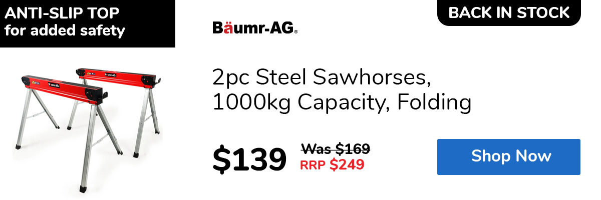 2pc Steel Sawhorses, 1000kg Capacity, Folding